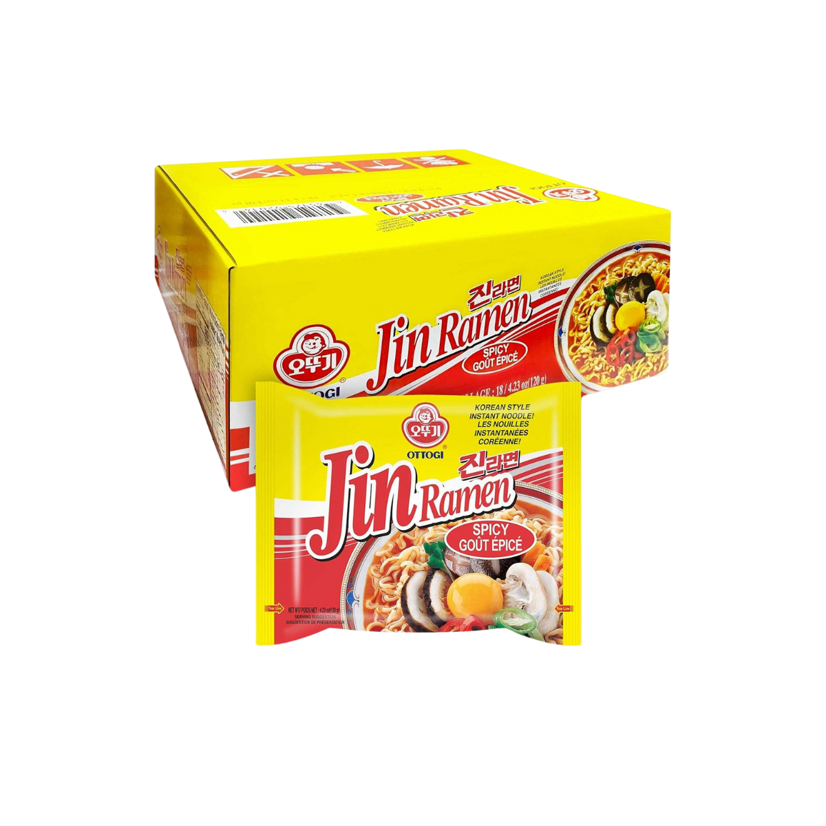 OTTOGI Jin Ramen Hot, 오뚜기 진라면 매운맛 (120g)*18 – ROM America