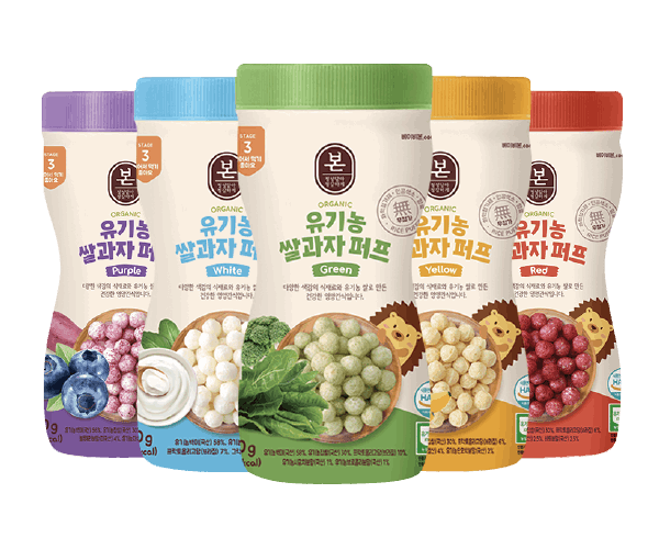 Bon Organic Rice Puff Snack 5 pcs, Purple, White, Green, Yellow, Red